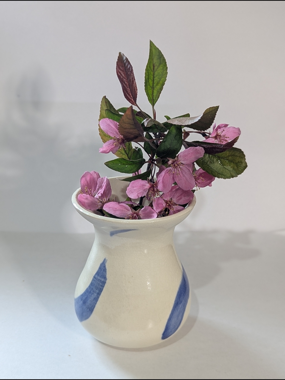 Studio Pottery Bud Vase MW Signed Blue White Ceramic Vase Cottagecore Farmhouse